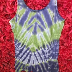 Stranded Tie-Dye Tank Top - Purple and Green Size Large